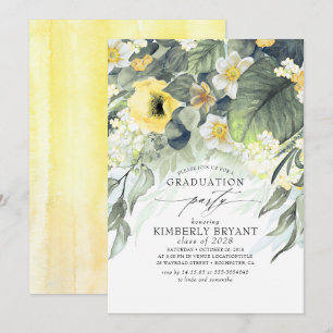 Invitation Élégant floral jaune stylé printemps diplômé
