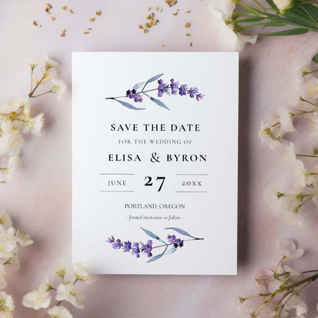 Invitation Élégant floral lavande Save the date (Créateur téléchargé)