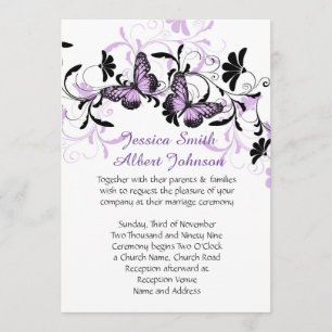 Invitation Elégant Floral Lavender Butterfly Wedding Invitati