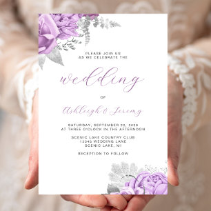 Invitation Élégant floral Lilac Mariage de script argent