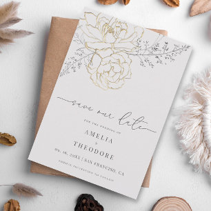 Invitation Elégant Floral Line Art Wedding Enregistrer la dat
