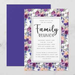 Invitation Elégant Floral Main Lettré Script Famille Réunion