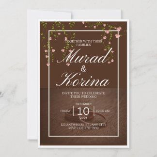Invitation Élégant floral marron foncé