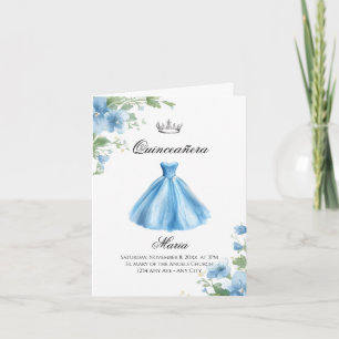 Invitation Élégant floral minimaliste bleu Quinceañera aquare