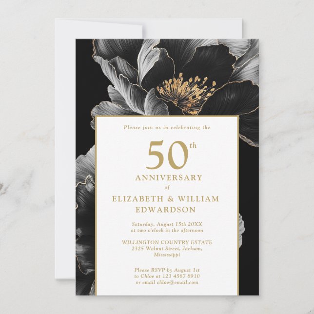 Invitation Élégant Floral Moderne Chic 50e Anniversaire (Devant)