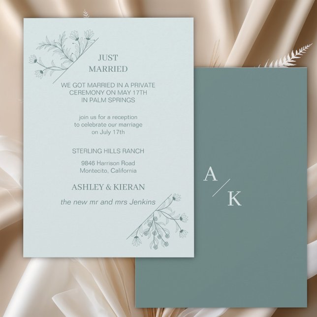 Invitation Élégant Floral Moderne Turquoise Juste Marié (Créateur téléchargé)