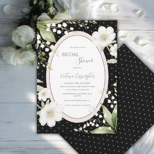 Invitation Élégant floral noir vintage Baby Shower de mariage