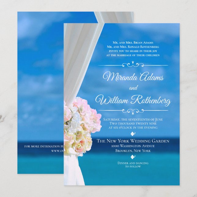 Invitation Elégant Floral Ocean Beach Mariage été (Devant / Derrière)
