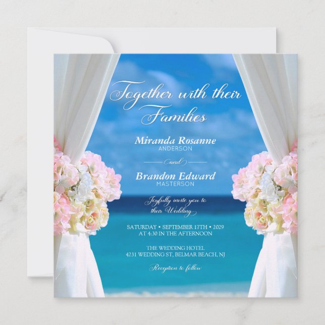 Invitation Elégant Floral Ocean Beach Mariage été (Devant)