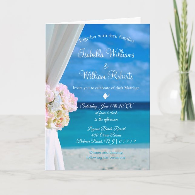 Invitation Elégant Floral Ocean Beach Mariage été (Devant)