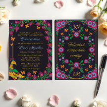 Elégant Floral Peacock Folk Art Fiesta Quinceanera