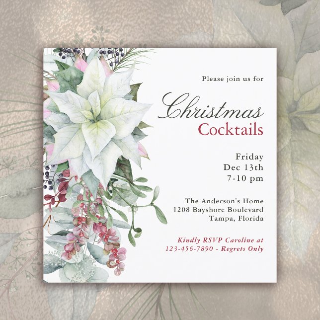 Invitation Élégant Floral Poinsettia Holiday Cocktail Party (Available in both printed and instant download digital format.)