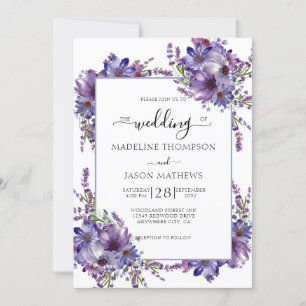 Invitation Élégant Floral Purple Peonies Monogram Mariage Inv