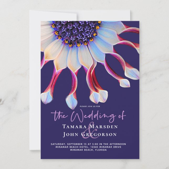Invitation Élégant Floral Purple & Pink African Daisy Mariage (Devant)