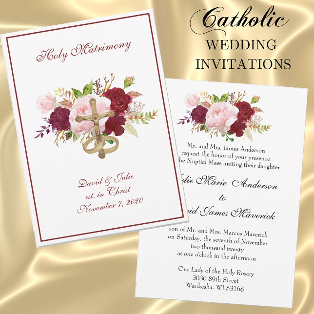 Invitation Élégant Floral Religieux Mariage catholique (Créateur téléchargé)