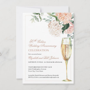 Invitation Élégant floral rose 50e anniversaire de mariage