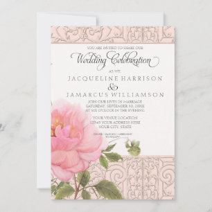 Invitation Elégant Floral Rose Peony Flowers Vintage Mariage