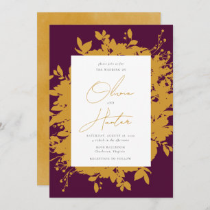 Invitation Elégant floral Silhouette moutarde Jaune Mariage I