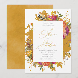 Invitation Elégant floral Silhouette moutarde Jaune Mariage I