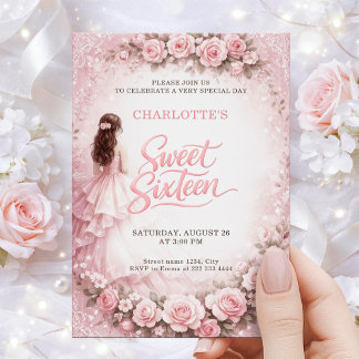 Invitation Elegant Floral Sweet Sixteen Birthday Card