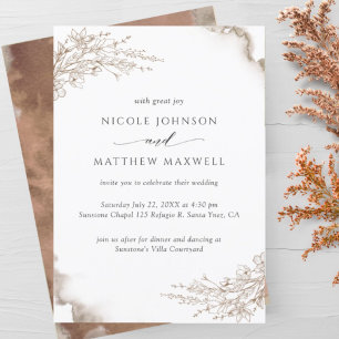 Invitation Élégant floral, tons terre Mariage aquarelle