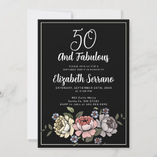 Invitation Élégant Floral Vintage 50 Et Fabuleux Anniversaire