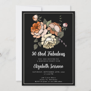 Invitation Élégant Floral Vintage 50 Et Fabuleux Anniversaire