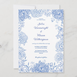 Invitation Elégant Floral Vintage bleu Floral Mariage Invitat