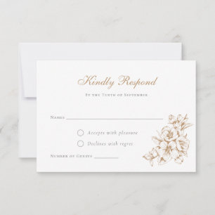 Invitation Elégant Floral Vintage Botanique Mariage Or RSVP
