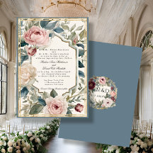 Élégant Floral Vintage Français Bleu Classique Mar