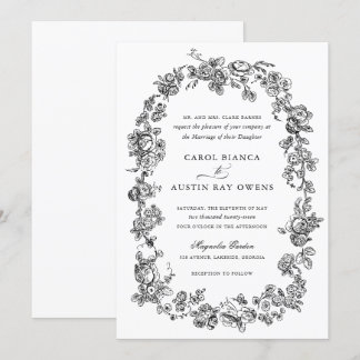 Invitation Élégant Floral Vintage Roses Françaises Mariage