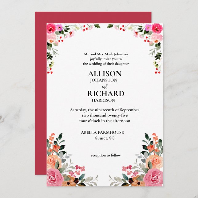 Invitation Elegant Floral Wedding (Devant / Derrière)