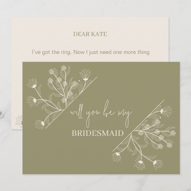 Invitation Elégant Floral "Will to be my Bridesmaid propositi (Devant / Derrière)