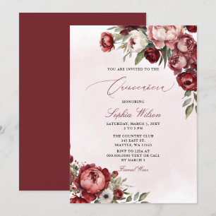 Invitation Élégant Flore de Bourgogne moderne Blush Quinceañe