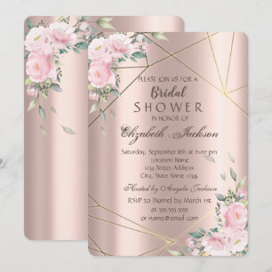 Invitation Elégant Flowers Lines Rose Fête des mariées or