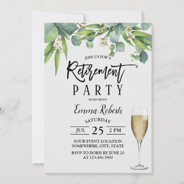 Invitation Élégant Foliage Botanique Parti de retraite (Devant)