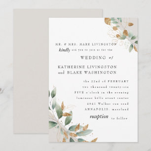 Invitation Élégant Foliage Femme de crème Parents Mariage Mat