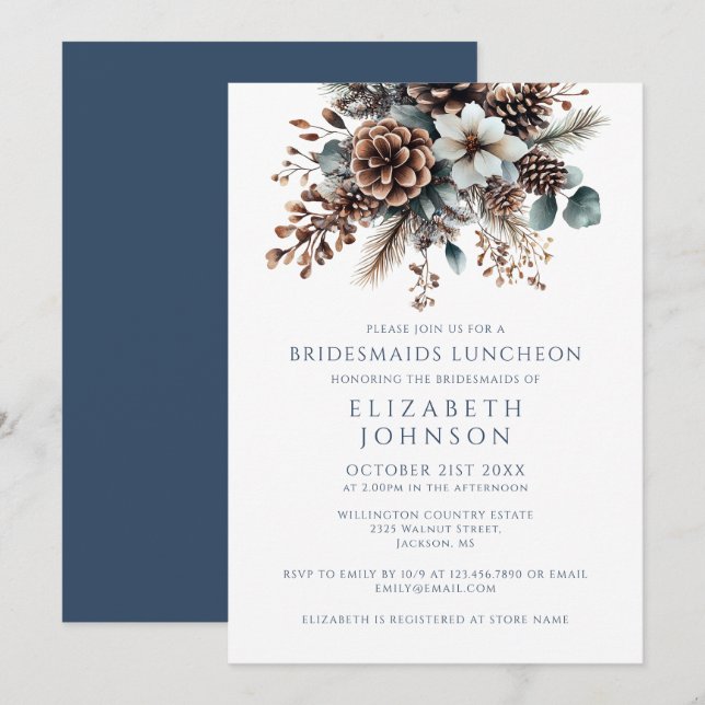 Invitation Élégant Forêt Rustique Floral Bridesmaids Déjeuner (Devant / Derrière)