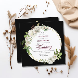Invitation Élégant Formal Black Floral Mariage Carré
