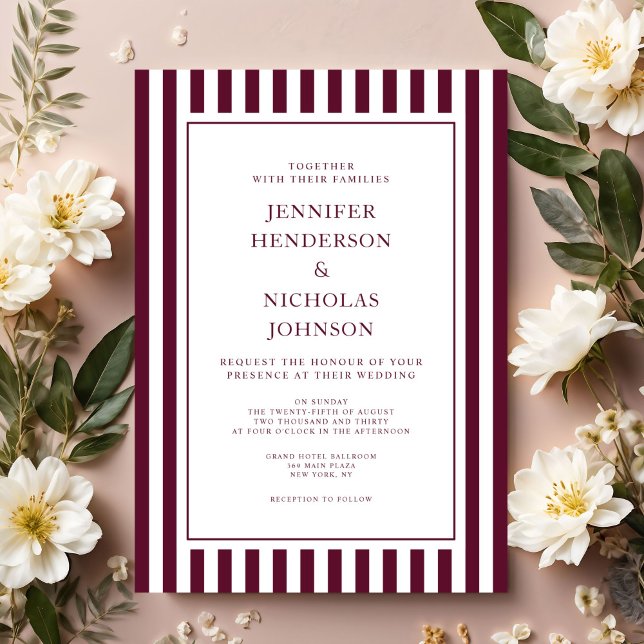 Invitation Elegant Formal Stripes Burgundy Wedding (Elegant Formal Stripes Burgundy Wedding InvitationElegant Formal Stripes Burgundy Wedding Invitation)
