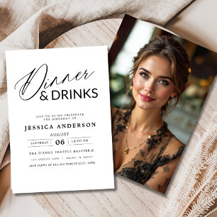 Invitation Élégant Formel Minimaliste Blanc Dîner Photo
