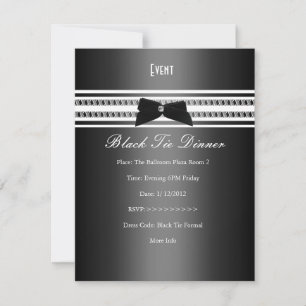 Invitation Élégant Formel Nœud Papillon Noir Argent Gris Dîne