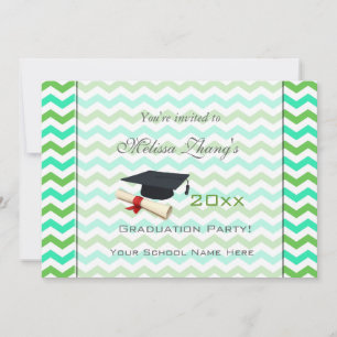 Invitation Élégant, frais été vert chevron graduation