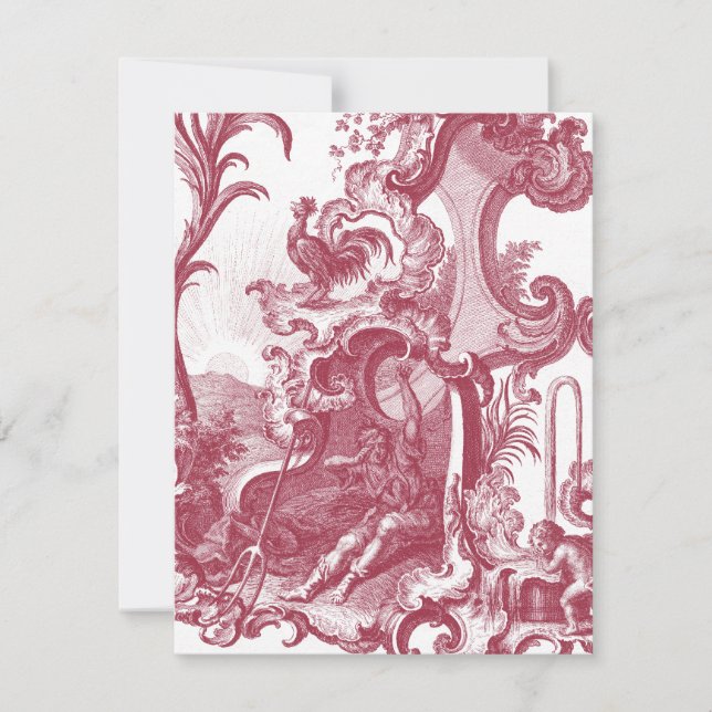 Invitation Elegant French Country Antique Red Toile de Jouy (Devant)