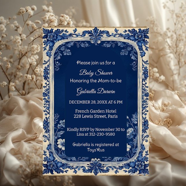 Invitation Elegant French Toile Parisian Poetic Baby Shower  (Elegant French Toile Parisian Poetic Baby Shower Invitation)