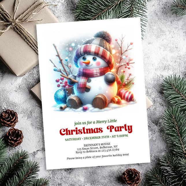 Invitation Elegant funny snowman holiday invite red green  (Elegant funny snowman holiday invite red green gold digital

)