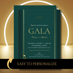Invitation Élégant gala de charité vert et or