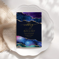 Élégant Galaxie Bleu, Violet & Agate Code QR Or