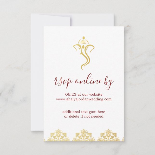 Invitation Elégant Ganesha Rouge & Or & Mehndi Wedding RSVP (Devant)