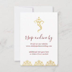 Invitation Elégant Ganesha Rouge & Or & Mehndi Wedding RSVP